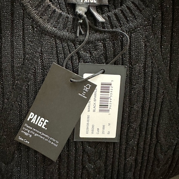 NWT CABLE-KNIT PAIGE Marium CABLE-KNIT Midi Sweater Dress BLACK SPARKLE 🖤✨ Med - Picture 13 of 16